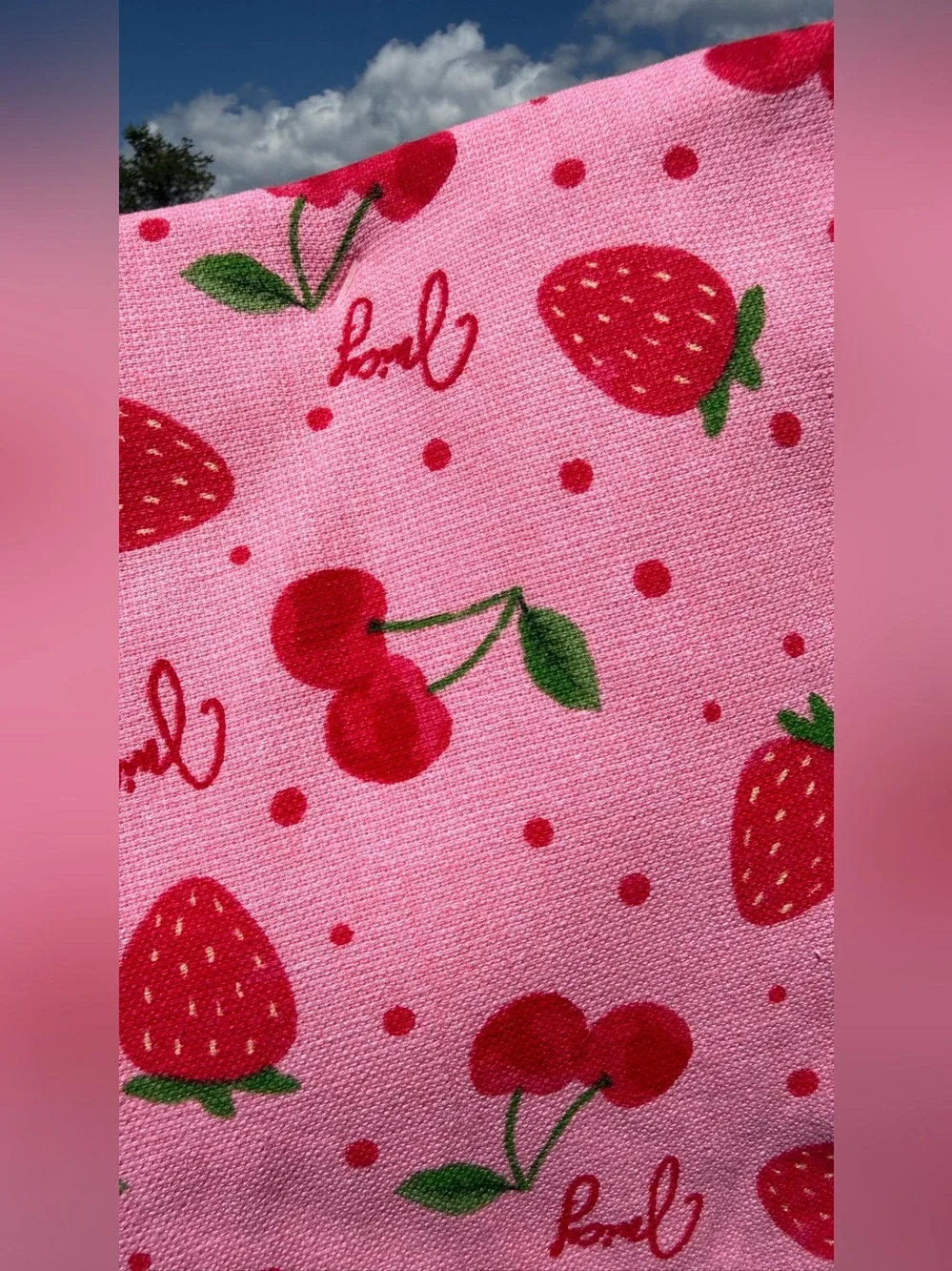 Pink Strawberry Cherry Kitchen Towels Set of 2 Cute Cottagecore New